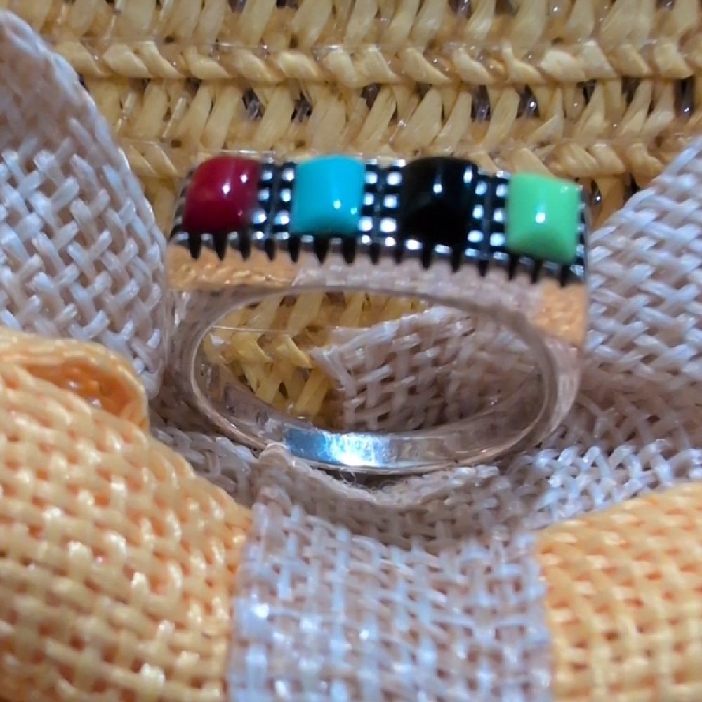 Multicolor Stone Sterling Silver Ring - image 1